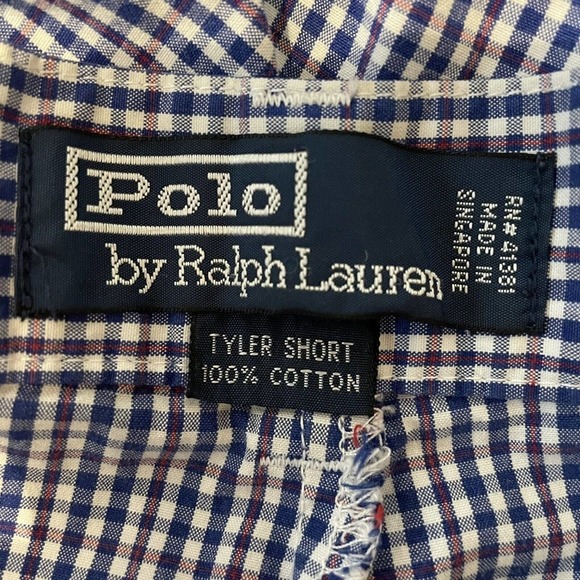 VINTAGE POLO RALPH LAUREN TYLER SHORTS BLUE GINGHAM CHECK CHINO PLEATED … - Picture 5 of 6